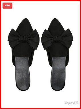 Verdusa Women's Pointed Toe Mules Bow Flat Backless Slide Shoes